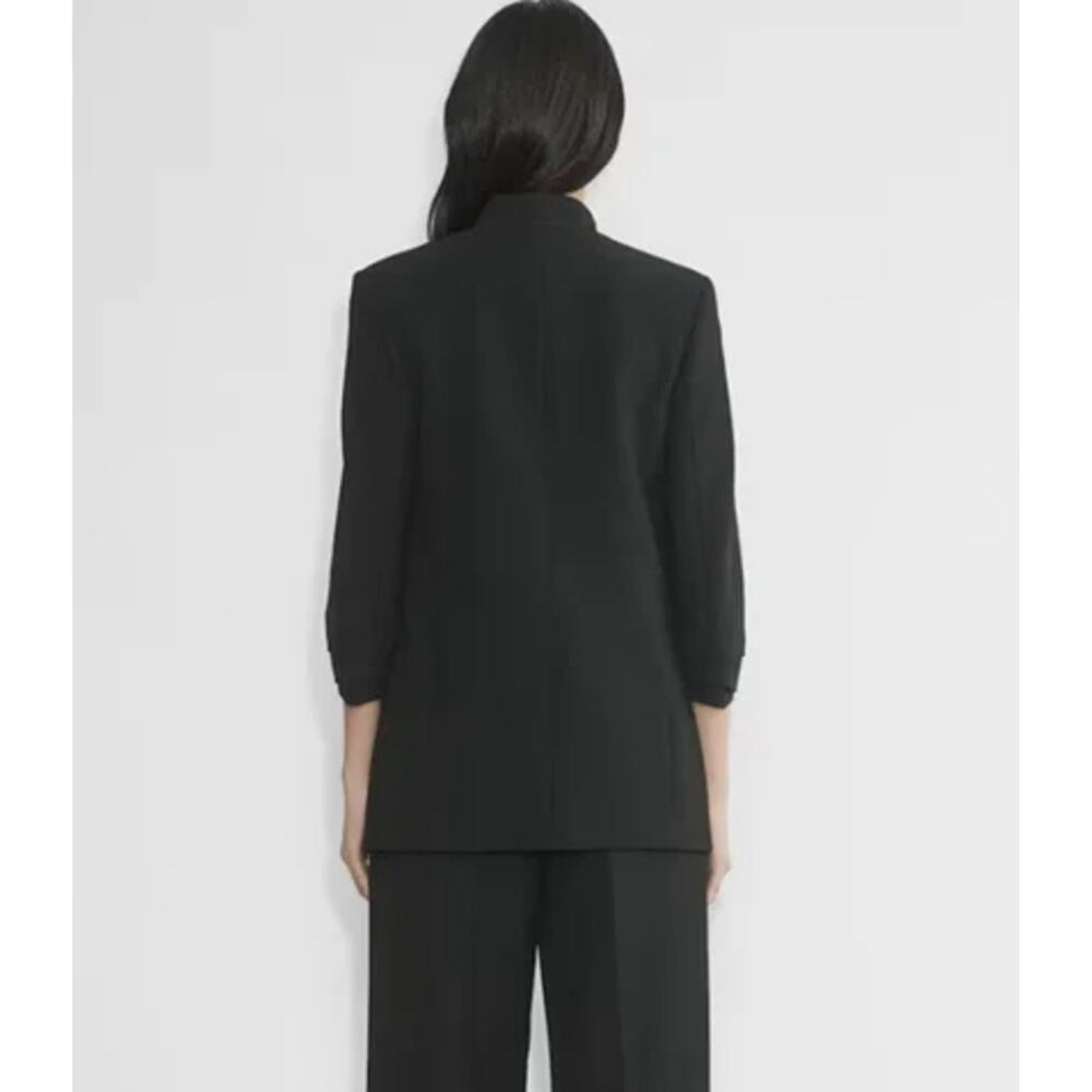 Aritzia Babaton Power Hip Blazer Open Front Ruched 3/4 Sleeve Jacket Crepe Black - Picture 4 of 15